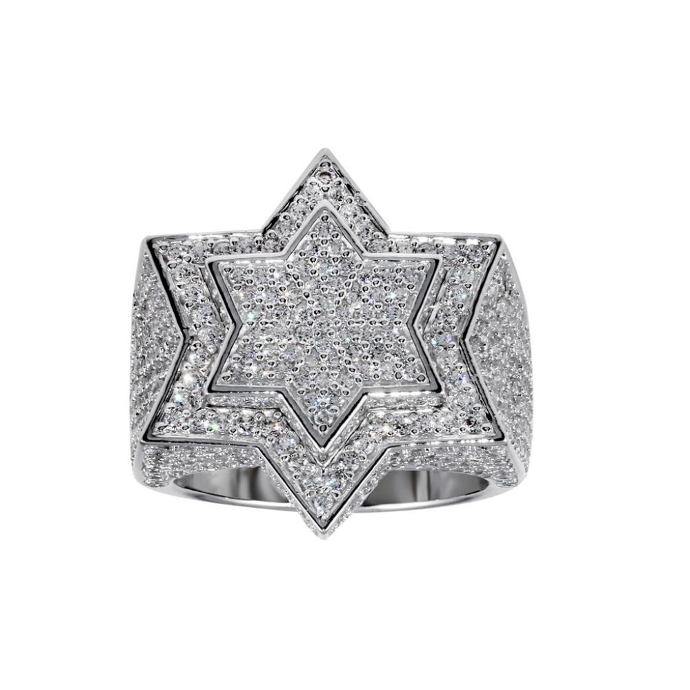 Sterling Silver 925 Rhodium Plated Men's Star CZ Ring